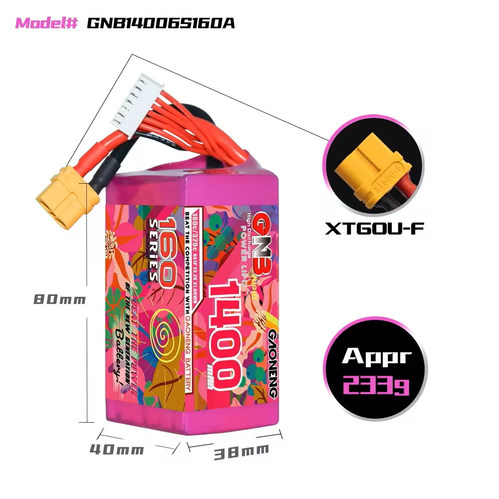 Gaoneng GNB Flight 1400mAh 6S 22.2V 160C Lipo Battery - XT60